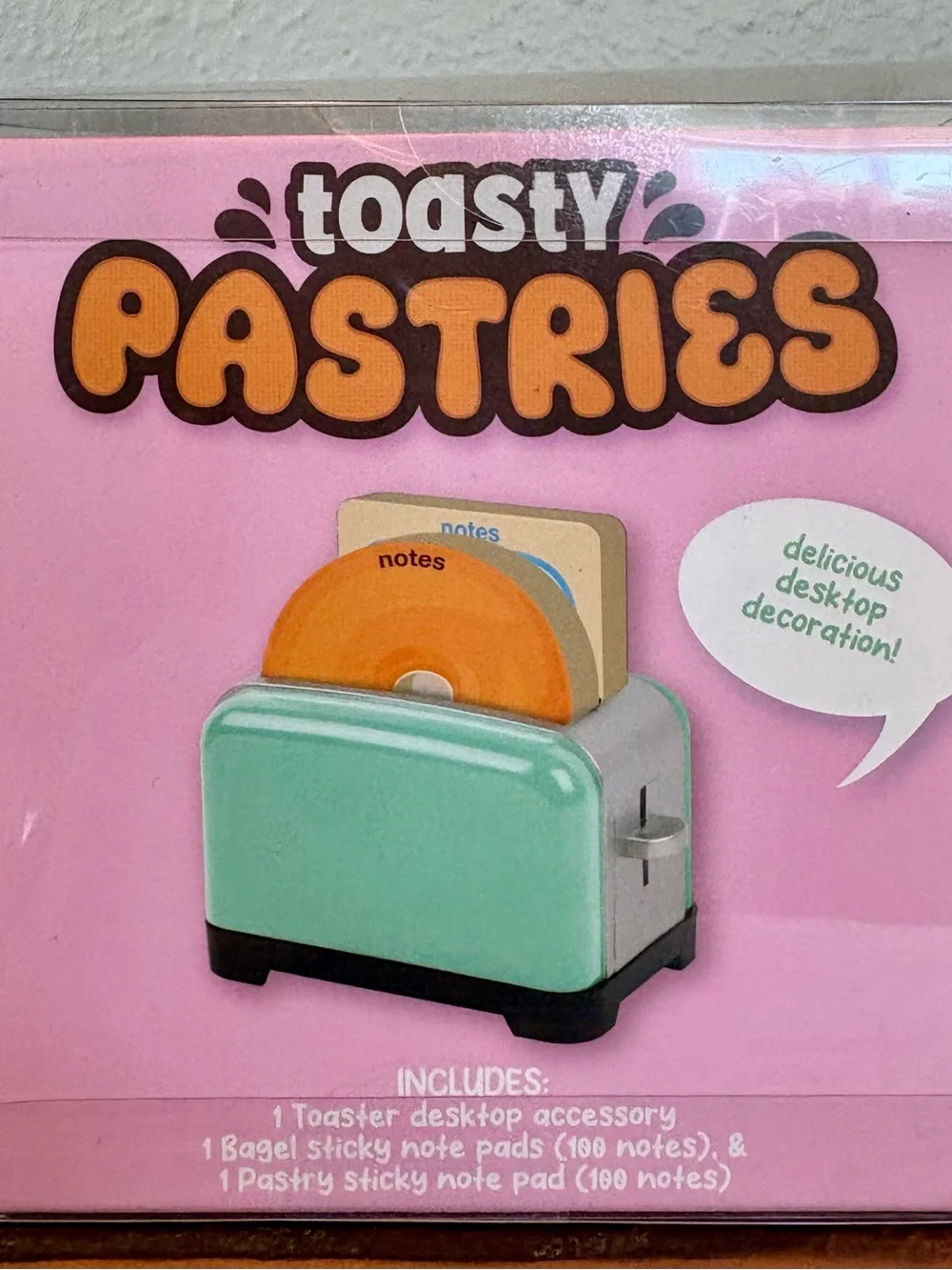 RMS “Toasty Pastries” Sticky Notes Set 🥯🥐, 200 pages + toaster desktop accessory